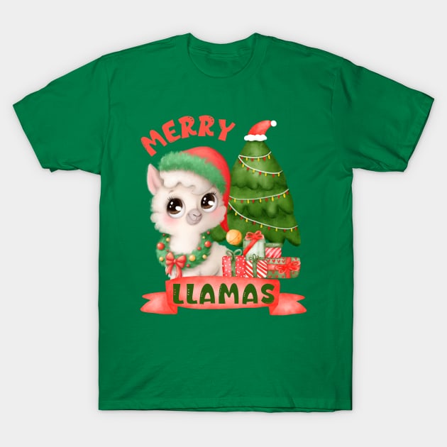 Adorable Santa Baby Llama, Merry Llamas T-Shirt by MzM2U